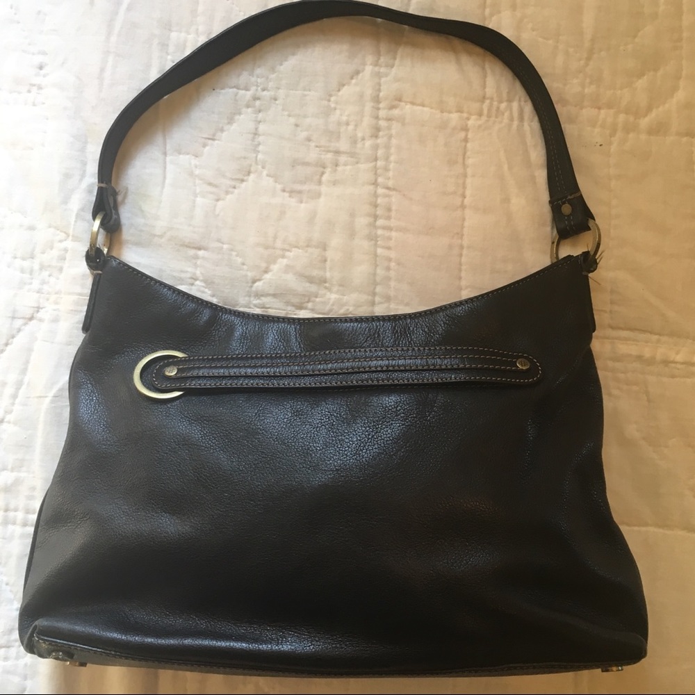 Elegant pebbled-leather Cole Haan shoulder bag.